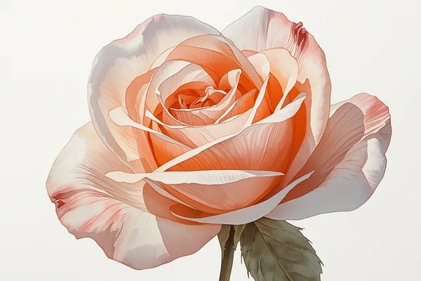 Rosa realista pintada em aquarela botânica mostrando técnicas de como pintar rosas na aquarela botânica.