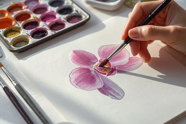 pintura de como pintar pétalas de orquídeas na aquarela botânica com bordas delicadas