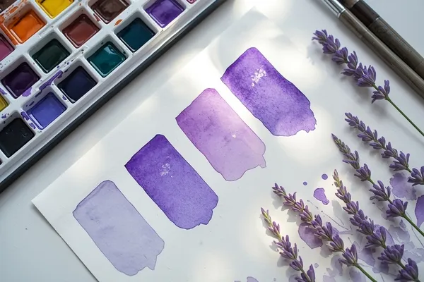 Tons realistas de lavanda na aquarela botânica usando paleta de mistura.
