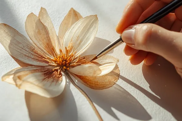 Flor silvestre em aquarela mostrando contraste controlado aquarela para criar profundidade realista.