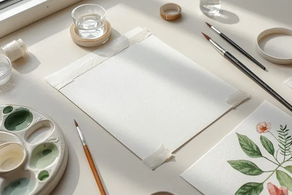 fitas adesivas na aquarela botânica protegendo papel em pintura botânica realista com materiais artísticos