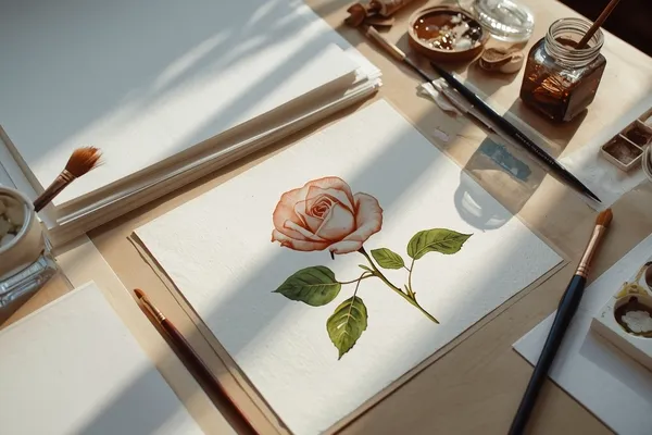 Gramatura do papel na aquarela botânica ideal para pintar rosas e folhas realistas