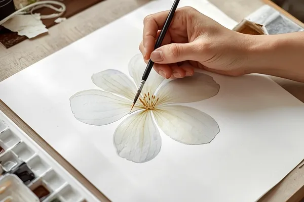 Uso do branco do papel na aquarela botânica para criar luz, leveza e realismo em flores pintadas à mão