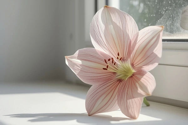 observação botânica em aquarela a partir de uma flor real com luz natural destacando forma, cor e textura das pétalas