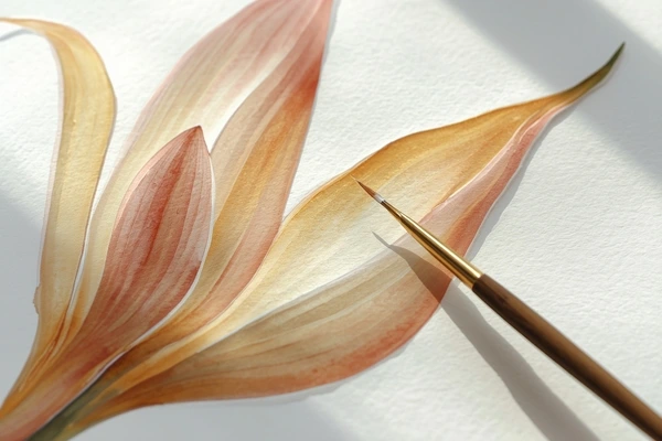 Direção de pinceladas no realismo botânico em pétalas alongadas na aquarela