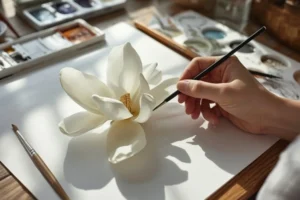 Treino de volume em pétalas claras na pintura botânica em aquarela realista para iniciantes