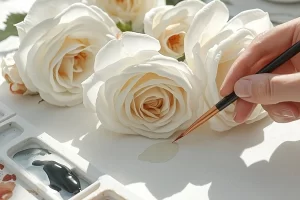 Rosas claras na aquarela botânica com camadas suaves e estudo de volume realista